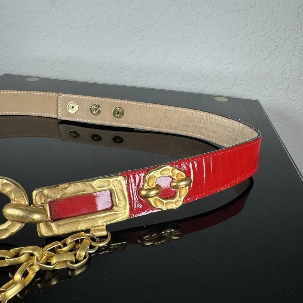 Leatherock Red Leather Belt Gold Hardware 8452 Sz M